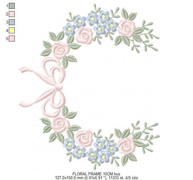 Monogram Floral Frame embroidery design - Roses  and Flowers Frame machine embroidery pattern - Floral wreath garland file - Instant download pes jef Marcia Embroidery