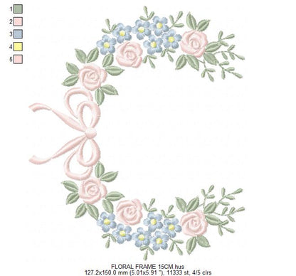 Monogram Floral Frame embroidery design - Roses  and Flowers Frame machine embroidery pattern - Floral wreath garland file - Instant download pes jef Marcia Embroidery