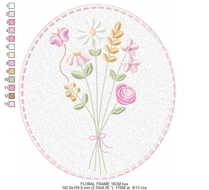 Floral frame embroidery designs - Flower and Butterfly machine embroidery pattern - Floral bouquet Kitchen Towel - Instant digital download (Copy) Marcia Embroidery