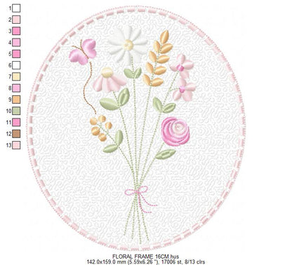 Floral frame embroidery designs - Flower and Butterfly machine embroidery pattern - Floral bouquet Kitchen Towel - Instant digital download (Copy) Marcia Embroidery