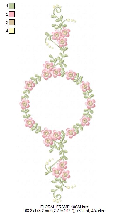Floral Monogram frame embroidery design - Flower Circle Wreath Frame machine embroidery pattern - Floral bouquet Kitchen Towel - Instant digital download pes jef