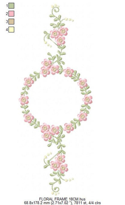 Floral Monogram frame embroidery design - Flower Circle Wreath Frame machine embroidery pattern - Floral bouquet Kitchen Towel - Instant digital download pes jef