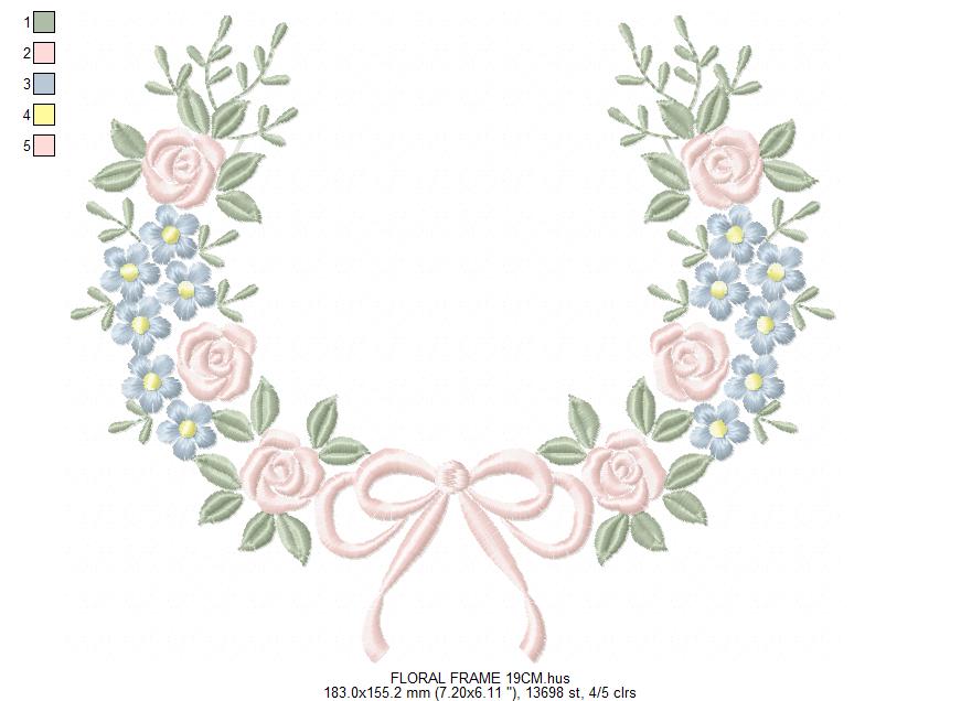 Monogram Floral Frame embroidery design - Roses  and Flowers Frame machine embroidery pattern - Floral wreath garland file - Instant download pes jef Marcia Embroidery