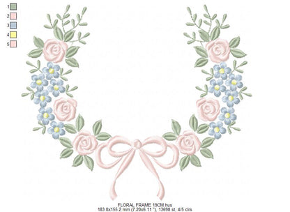 Monogram Floral Frame embroidery design - Roses  and Flowers Frame machine embroidery pattern - Floral wreath garland file - Instant download pes jef Marcia Embroidery