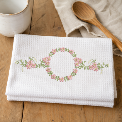 Floral Monogram frame embroidery design - Flower Circle Wreath Frame machine embroidery pattern - Floral bouquet Kitchen Towel - Instant digital download pes jef