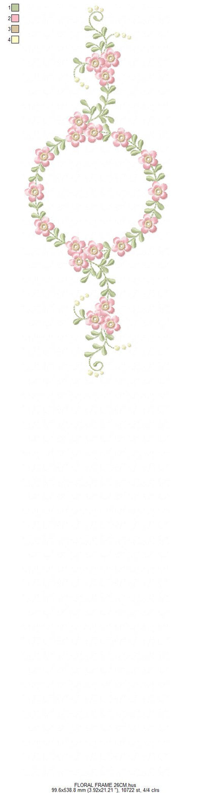 Floral Monogram frame embroidery design - Flower Circle Wreath Frame machine embroidery pattern - Floral bouquet Kitchen Towel - Instant digital download pes jef