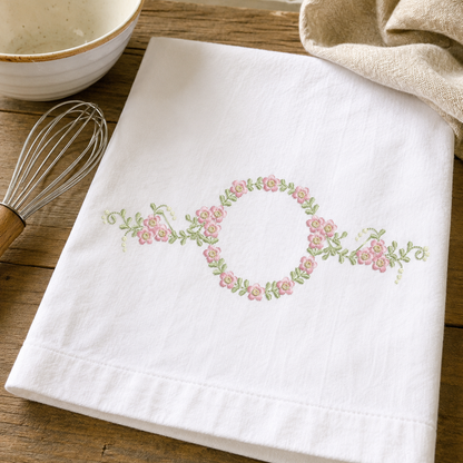 Floral Monogram frame embroidery design - Flower Circle Wreath Frame machine embroidery pattern - Floral bouquet Kitchen Towel - Instant digital download pes jef