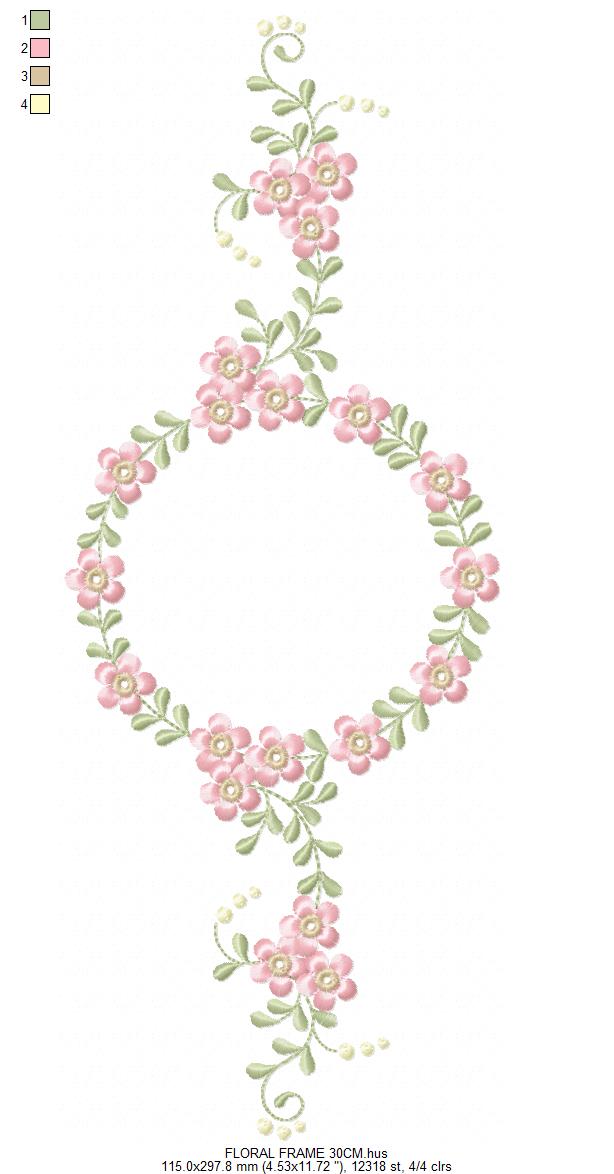 Floral Monogram frame embroidery design - Flower Circle Wreath Frame machine embroidery pattern - Floral bouquet Kitchen Towel - Instant digital download pes jef