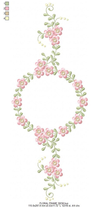 Floral Monogram frame embroidery design - Flower Circle Wreath Frame machine embroidery pattern - Floral bouquet Kitchen Towel - Instant digital download pes jef