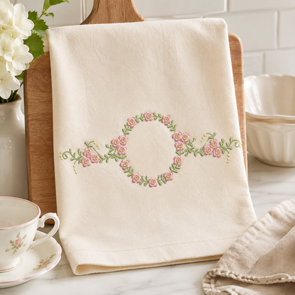 Floral Monogram frame embroidery design - Flower Circle Wreath Frame machine embroidery pattern - Floral bouquet Kitchen Towel - Instant digital download pes jef