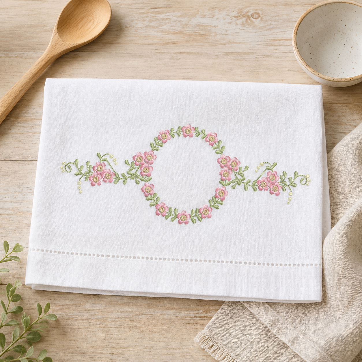 Floral Monogram frame embroidery design - Flower Circle Wreath Frame machine embroidery pattern - Floral bouquet Kitchen Towel - Instant digital download pes jef