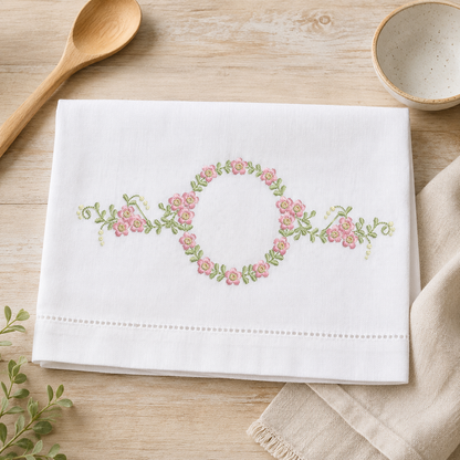 Floral Monogram frame embroidery design - Flower Circle Wreath Frame machine embroidery pattern - Floral bouquet Kitchen Towel - Instant digital download pes jef