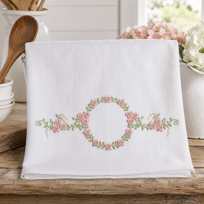 Floral Monogram frame embroidery design - Flower Circle Wreath Frame machine embroidery pattern - Floral bouquet Kitchen Towel - Instant digital download pes jef