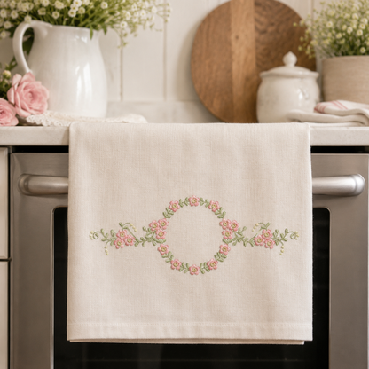 Floral Monogram frame embroidery design - Flower Circle Wreath Frame machine embroidery pattern - Floral bouquet Kitchen Towel - Instant digital download pes jef