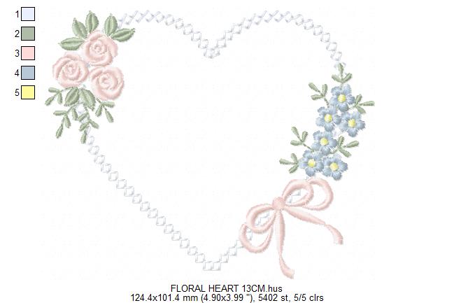 Heart with flowers embroidery designs - Floral heart frame machine embroidery pattern - Baby girl file - Instant digital download pes jef (Copy) Marcia Embroidery