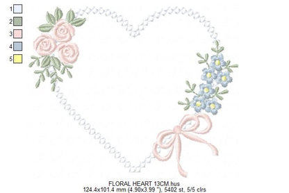 Heart with flowers embroidery designs - Floral heart frame machine embroidery pattern - Baby girl file - Instant digital download pes jef (Copy) Marcia Embroidery