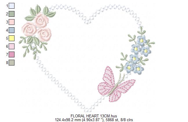 Heart with flowers embroidery designs - Floral heart frame machine embroidery pattern - Baby girl file - Instant digital download pes jef (Copy) (Copy) Marcia Embroidery