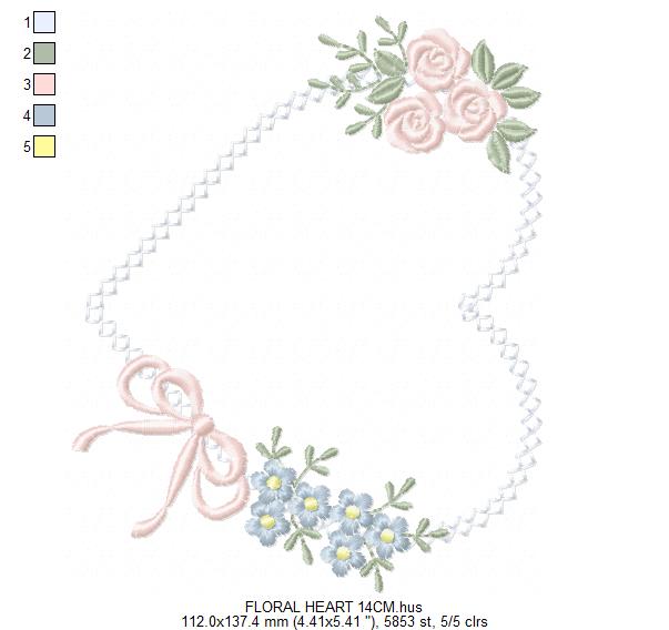 Heart with flowers embroidery designs - Floral heart frame machine embroidery pattern - Baby girl file - Instant digital download pes jef (Copy) Marcia Embroidery