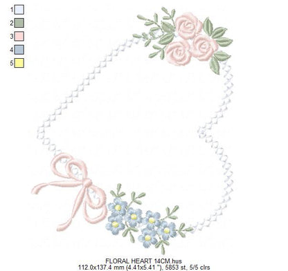 Heart with flowers embroidery designs - Floral heart frame machine embroidery pattern - Baby girl file - Instant digital download pes jef (Copy) Marcia Embroidery