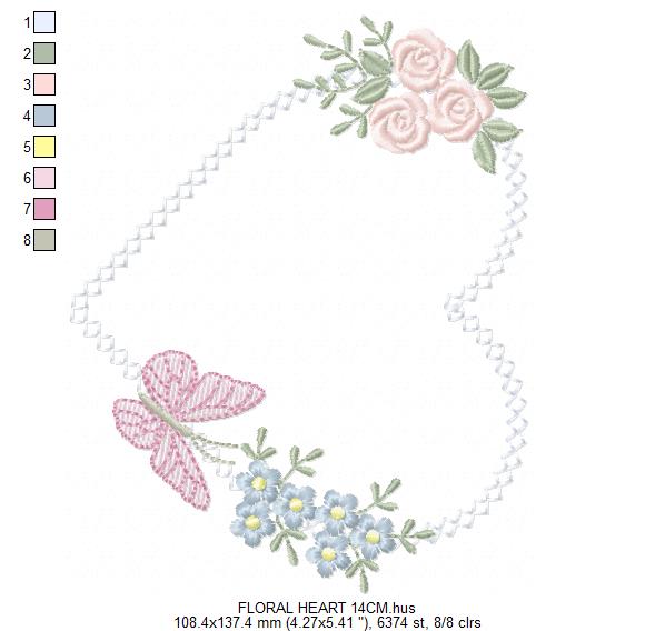 Heart with flowers embroidery designs - Floral heart frame machine embroidery pattern - Baby girl file - Instant digital download pes jef (Copy) (Copy) Marcia Embroidery
