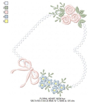 Heart with flowers embroidery designs - Floral heart frame machine embroidery pattern - Baby girl file - Instant digital download pes jef (Copy) Marcia Embroidery