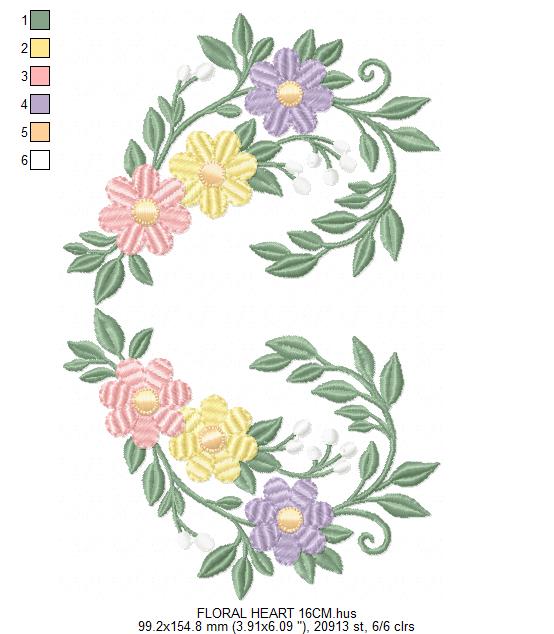 Floral heart embroidery design - Heart with flowers frame machine embroidery pattern - Baby girl file - Instant digital download pes jef (Copy) Marcia Embroidery
