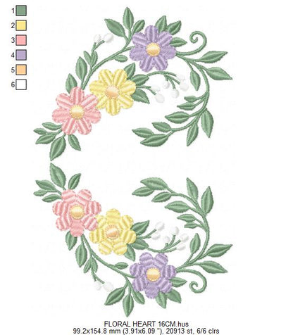 Floral heart embroidery design - Heart with flowers frame machine embroidery pattern - Baby girl file - Instant digital download pes jef (Copy) Marcia Embroidery