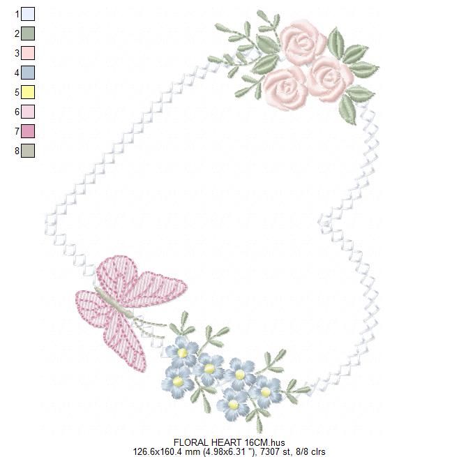 Heart with flowers embroidery designs - Floral heart frame machine embroidery pattern - Baby girl file - Instant digital download pes jef (Copy) (Copy) Marcia Embroidery