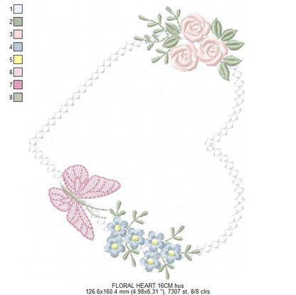 Heart with flowers embroidery designs - Floral heart frame machine embroidery pattern - Baby girl file - Instant digital download pes jef (Copy) (Copy) Marcia Embroidery