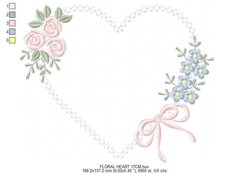 Heart with flowers embroidery designs - Floral heart frame machine embroidery pattern - Baby girl file - Instant digital download pes jef (Copy) Marcia Embroidery