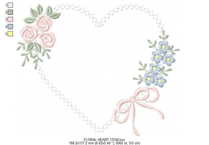 Heart with flowers embroidery designs - Floral heart frame machine embroidery pattern - Baby girl file - Instant digital download pes jef (Copy) Marcia Embroidery