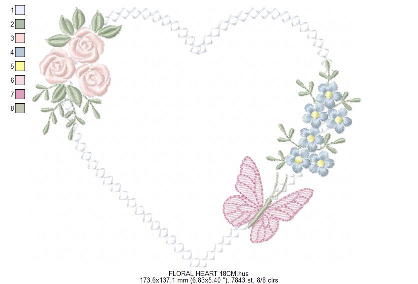 Heart with flowers embroidery designs - Floral heart frame machine embroidery pattern - Baby girl file - Instant digital download pes jef (Copy) (Copy) Marcia Embroidery