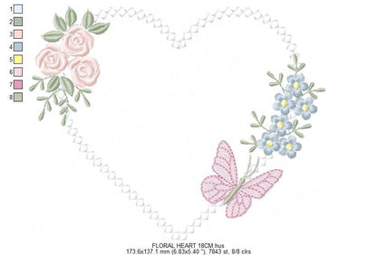 Heart with flowers embroidery designs - Floral heart frame machine embroidery pattern - Baby girl file - Instant digital download pes jef (Copy) (Copy) Marcia Embroidery