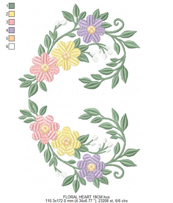 Floral heart embroidery design - Heart with flowers frame machine embroidery pattern - Baby girl file - Instant digital download pes jef (Copy) Marcia Embroidery