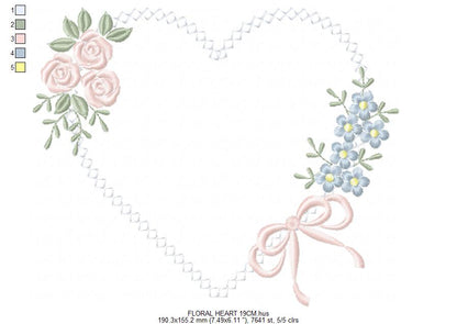 Heart with flowers embroidery designs - Floral heart frame machine embroidery pattern - Baby girl file - Instant digital download pes jef (Copy) Marcia Embroidery