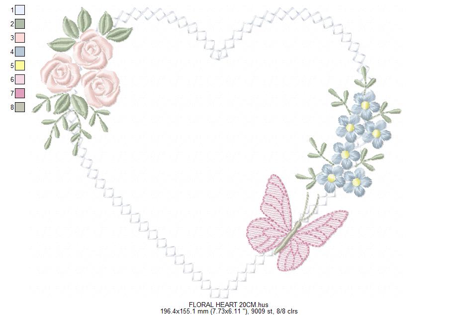 Heart with flowers embroidery designs - Floral heart frame machine embroidery pattern - Baby girl file - Instant digital download pes jef (Copy) (Copy) Marcia Embroidery