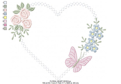 Heart with flowers embroidery designs - Floral heart frame machine embroidery pattern - Baby girl file - Instant digital download pes jef (Copy) (Copy) Marcia Embroidery