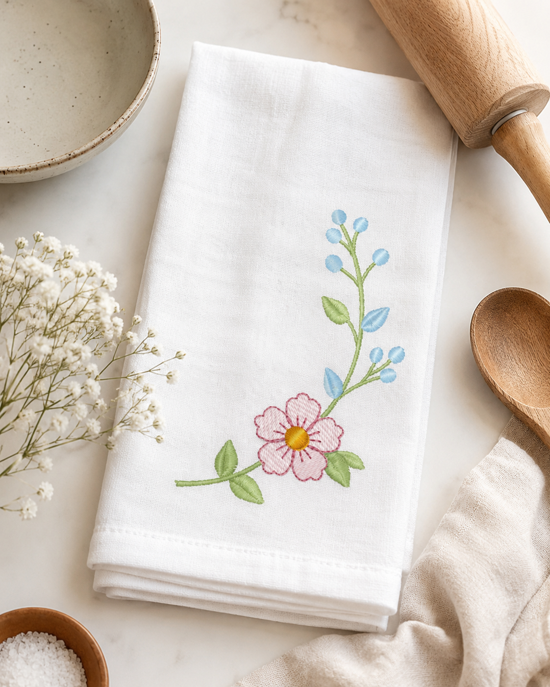 Flower embroidery design - Floral Frame machine embroidery pattern - Floral bouquet Kitchen Towel - Instant digital download