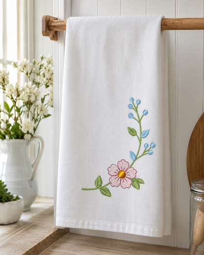 Flower embroidery design - Floral Frame machine embroidery pattern - Floral bouquet Kitchen Towel - Instant digital download
