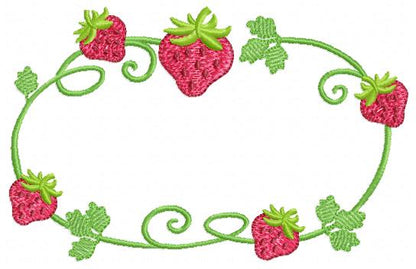 Strawberry Monogram Frame embroidery design - Flower and Strawberry Wreath machine embroidery pattern - Floral Kitchen Towel - Instant digital download pes jef dst