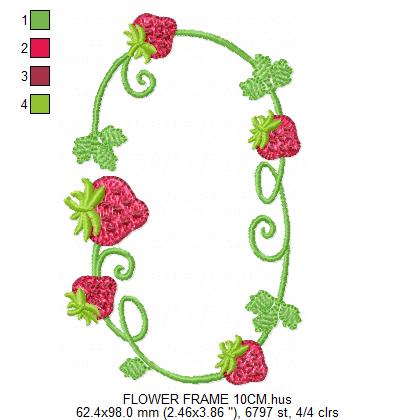 Strawberry Monogram Frame embroidery design - Flower and Strawberry Wreath machine embroidery pattern - Floral Kitchen Towel - Instant digital download pes jef dst