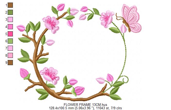 Floral Monogram frame embroidery design - Flower and Butterfly machine embroidery pattern - Floral Kitchen Towel - Instant digital download pes jef