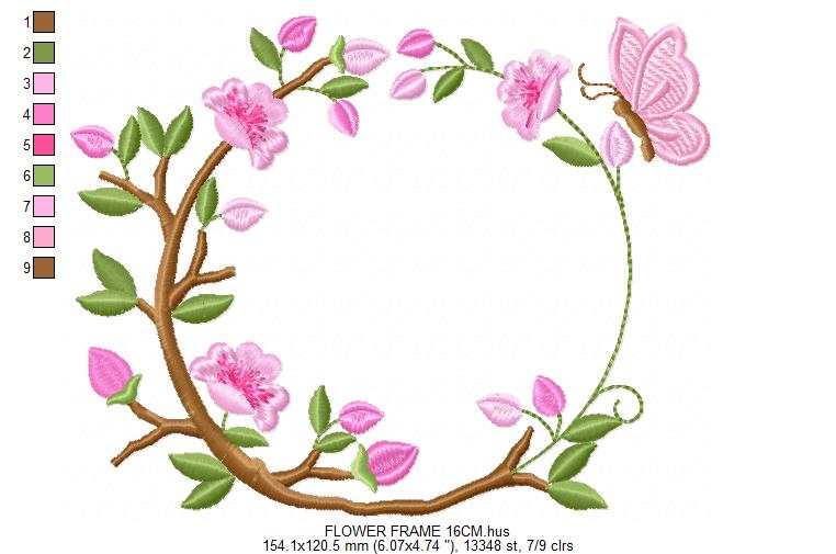 Floral Monogram frame embroidery design - Flower and Butterfly machine embroidery pattern - Floral Kitchen Towel - Instant digital download pes jef