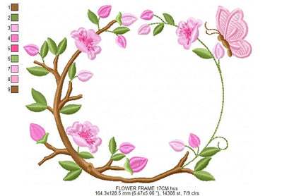 Floral Monogram frame embroidery design - Flower and Butterfly machine embroidery pattern - Floral Kitchen Towel - Instant digital download pes jef