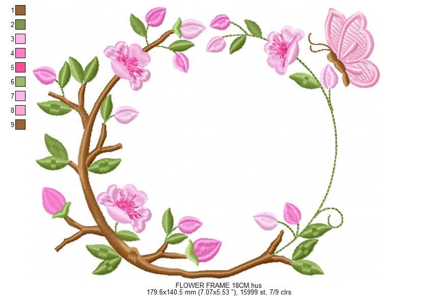 Floral Monogram frame embroidery design - Flower and Butterfly machine embroidery pattern - Floral Kitchen Towel - Instant digital download pes jef