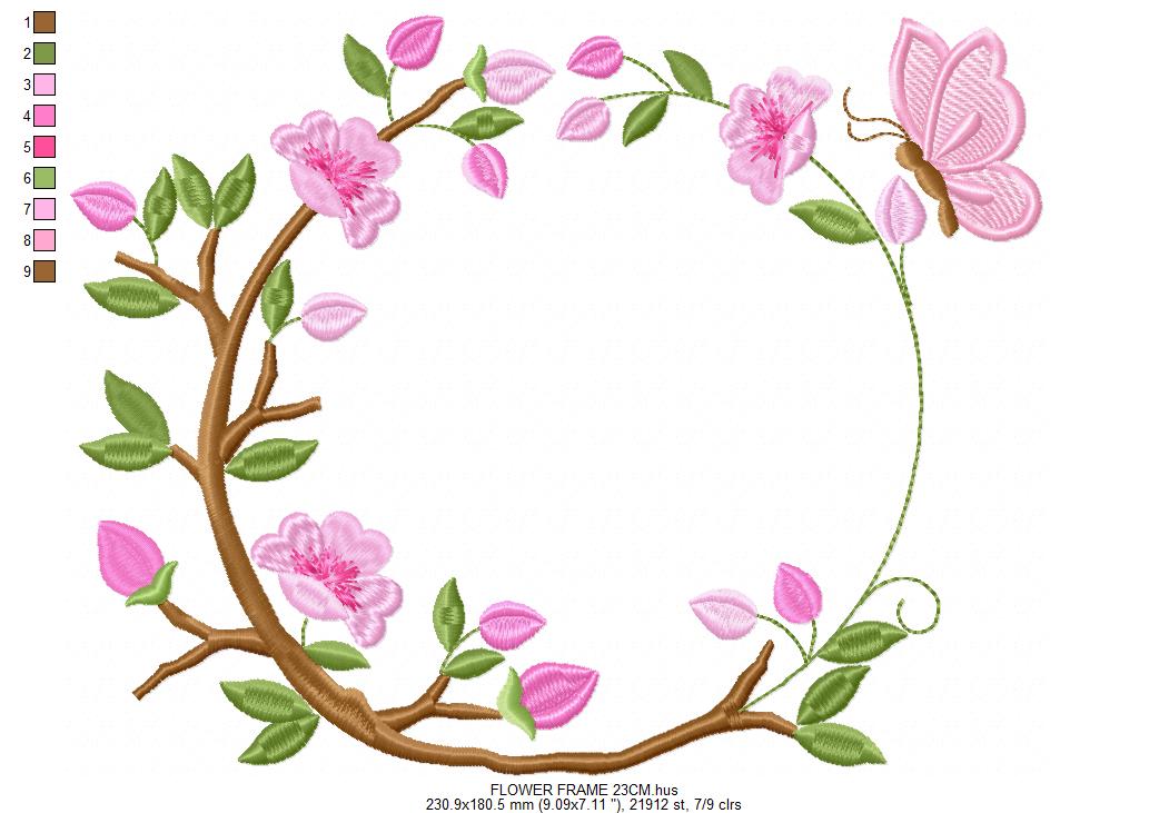 Floral Monogram frame embroidery design - Flower and Butterfly machine embroidery pattern - Floral Kitchen Towel - Instant digital download pes jef