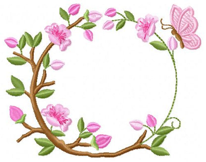Floral Monogram frame embroidery design - Flower and Butterfly machine embroidery pattern - Floral Kitchen Towel - Instant digital download pes jef