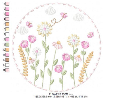 Flower Garden embroidery designs - Flower and Butterfly machine embroidery pattern - Floral bouquet Kitchen Towel - Instant digital download (Copy) Marcia Embroidery