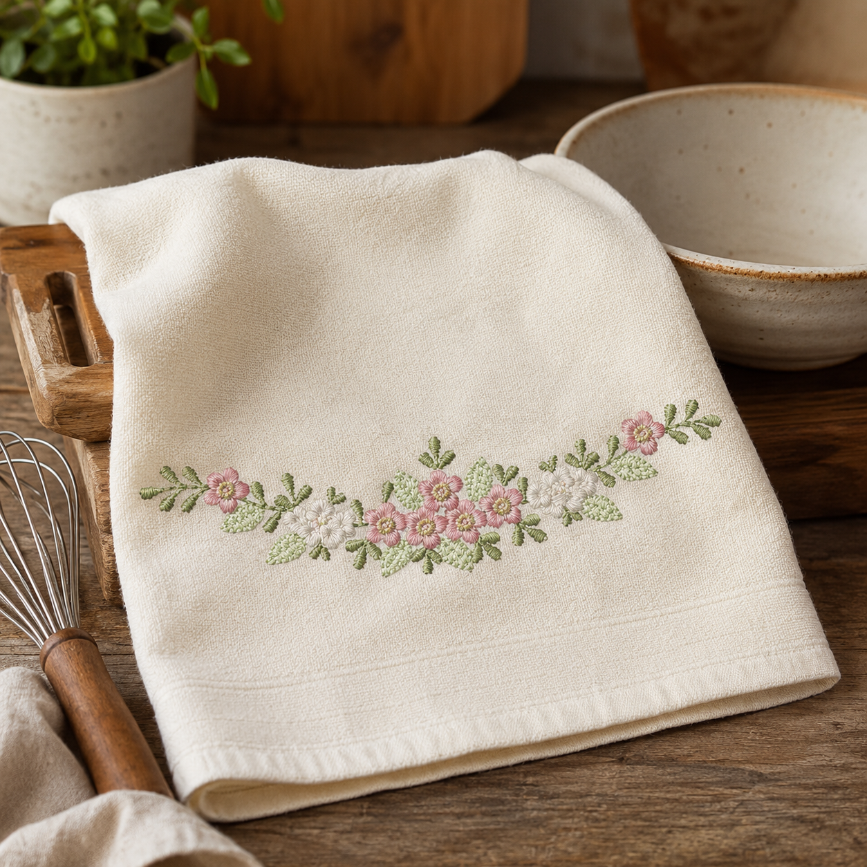 Floral Divider embroidery design - Flower Line machine embroidery pattern - Floral bouquet Kitchen Towel - Instant digital download pes jef
