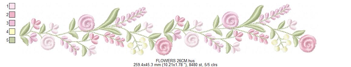 Floral Divider embroidery design - Line of Roses machine embroidery pattern - Floral Kitchen Towel - Instant digital download pes jef